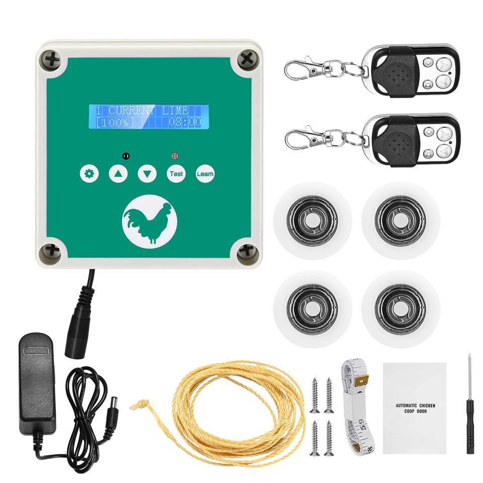 Automatic Chicken Coop Door Openers Controller LCD Timer Light Sensor Solar Battery Electric Power Poultry House Flap 0.8kg