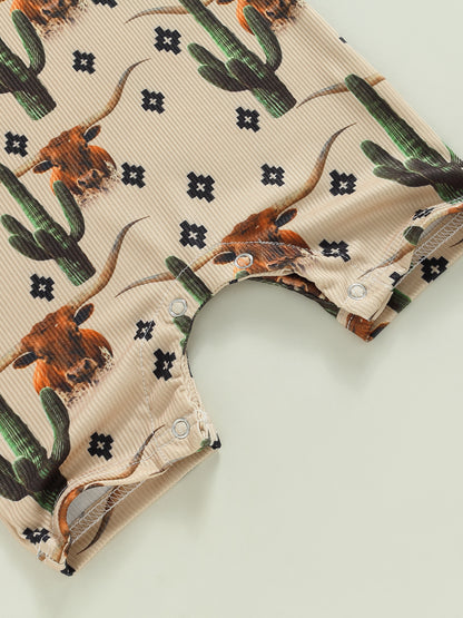Baby Western Cowboy Jumpsuits Cartoon Cattle Print