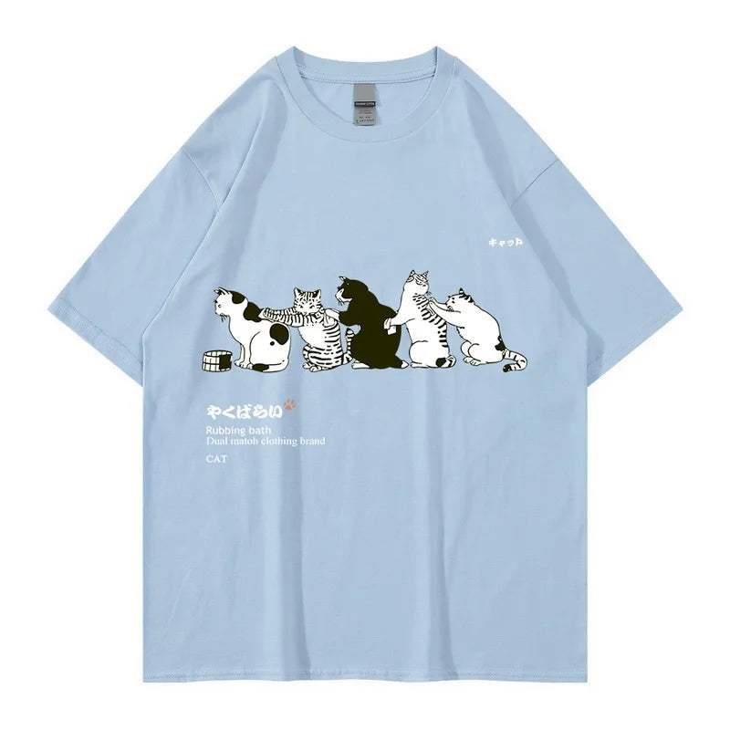 Unisex T-Shirt Streetwear Japanese Kanji Harajuku Funny Cat - myfunfarm