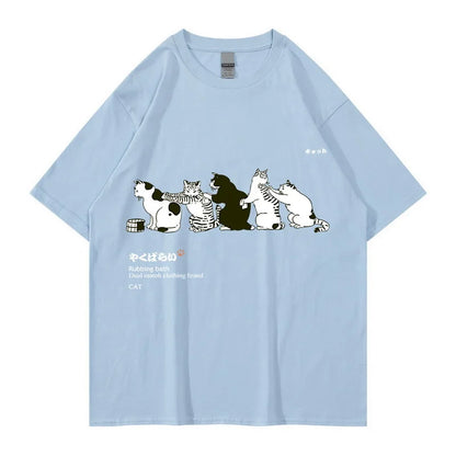 Unisex T-Shirt Streetwear Japanese Kanji Harajuku Funny Cat - myfunfarm