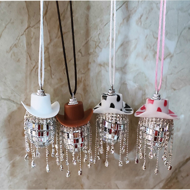 Rhinestone Cowgirl Disco Ball Party Hanging Car Rear View Mirror Accessory - myfunfarm