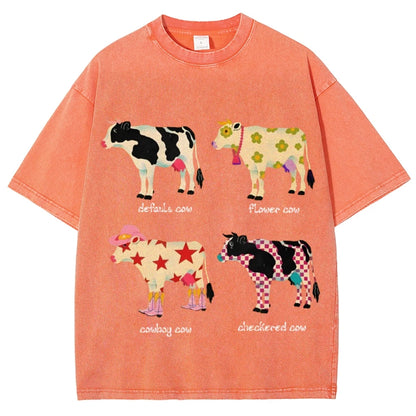 Cute Cartoon Cow Print T-Shirt Pure Cotton Washed - myfunfarm