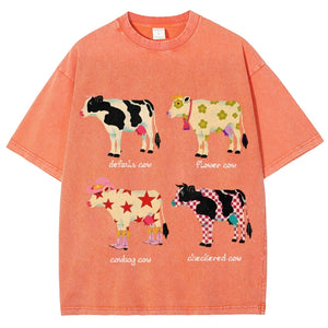 Cute Cartoon Cow Print T-Shirt