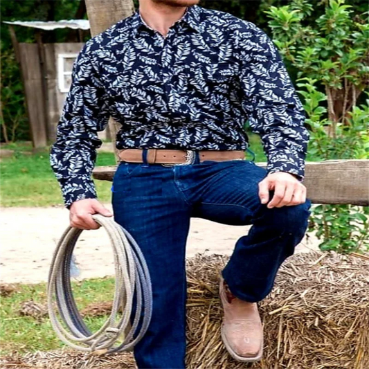 Men's Long Sleeve Western Denim Shirt, Outdoor Casual Party, Soft and Comfortable - myfunfarm