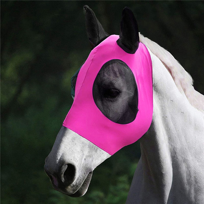 1pc Anti-Fly Mesh Equine Horse Mask Stretch Bug Eye with Covered Ears Long Nose
