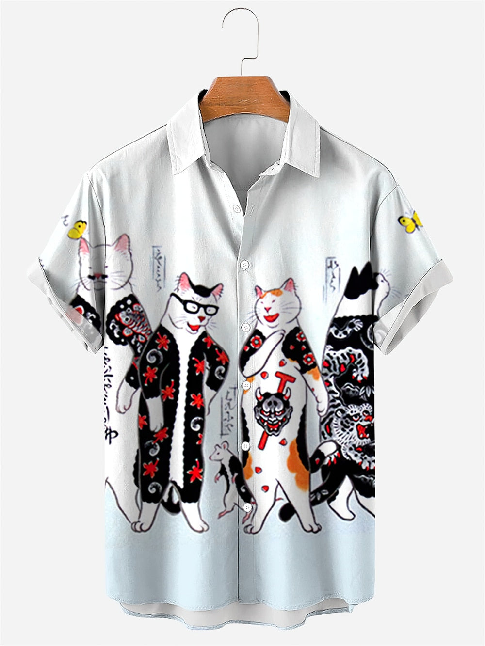 Hawaiian Shirt Cute Cartoon Cat print - myfunfarm