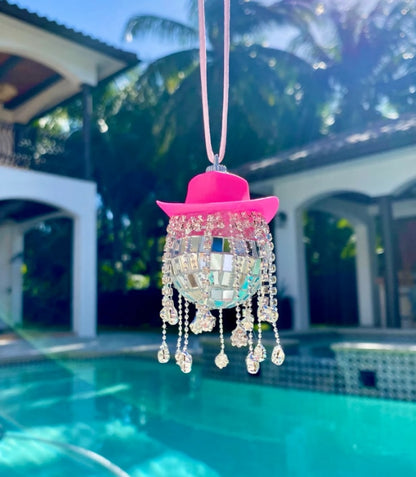 Rhinestone Cowgirl Disco Ball Party Hanging Car Rear View Mirror Accessory - myfunfarm