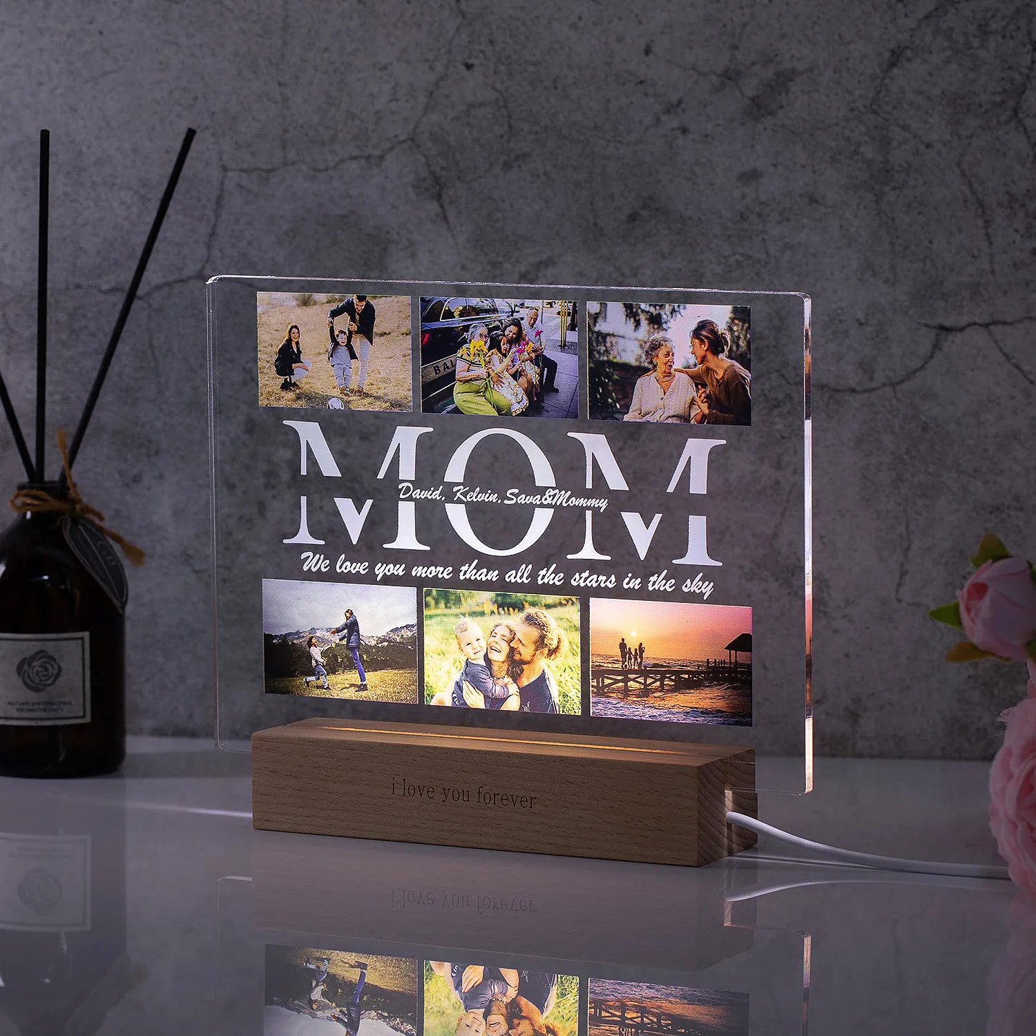 Personalized Custom Photo and Names, 3D Acrylic Lamp Customized Bedroom NightLight for MOM DAD LOVE Family Day Christmas Birthday Gift - myfunfarm