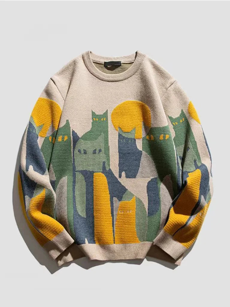 Autumn Knitted Unisex Sweater Cartoon Cat - myfunfarm