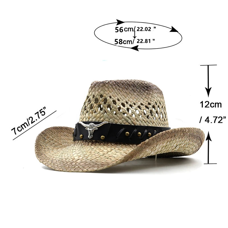 Hollow straw Cowboy Hats Western Beach Felt Sunhats - myfunfarm