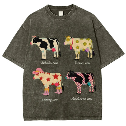 Cute Cartoon Cow Print T-Shirt Pure Cotton Washed - myfunfarm