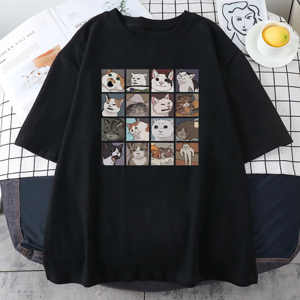 Meme Cats Puzzle Creativity Printed  Funny Oversize T-Shirts - myfunfarm