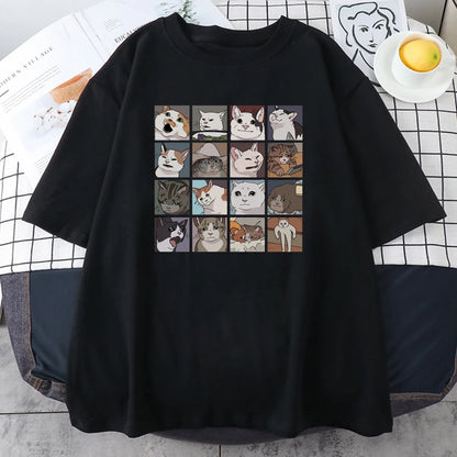 Meme Cats Puzzle Creativity Printed  Funny Oversize T-Shirts - myfunfarm