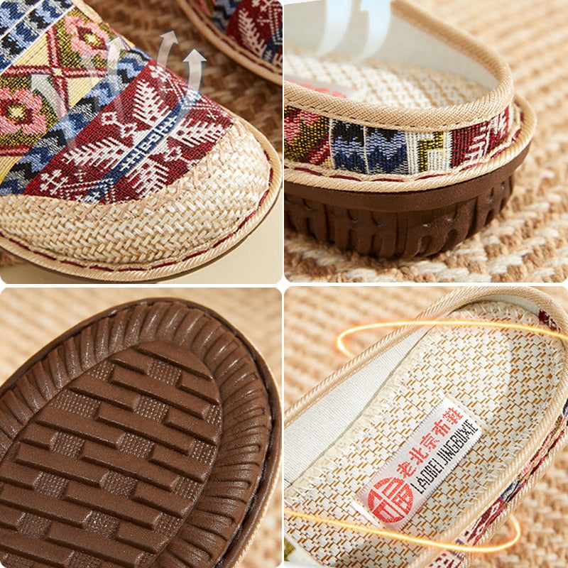 Women Linen Slipper Ethnic Embroidery Summer
