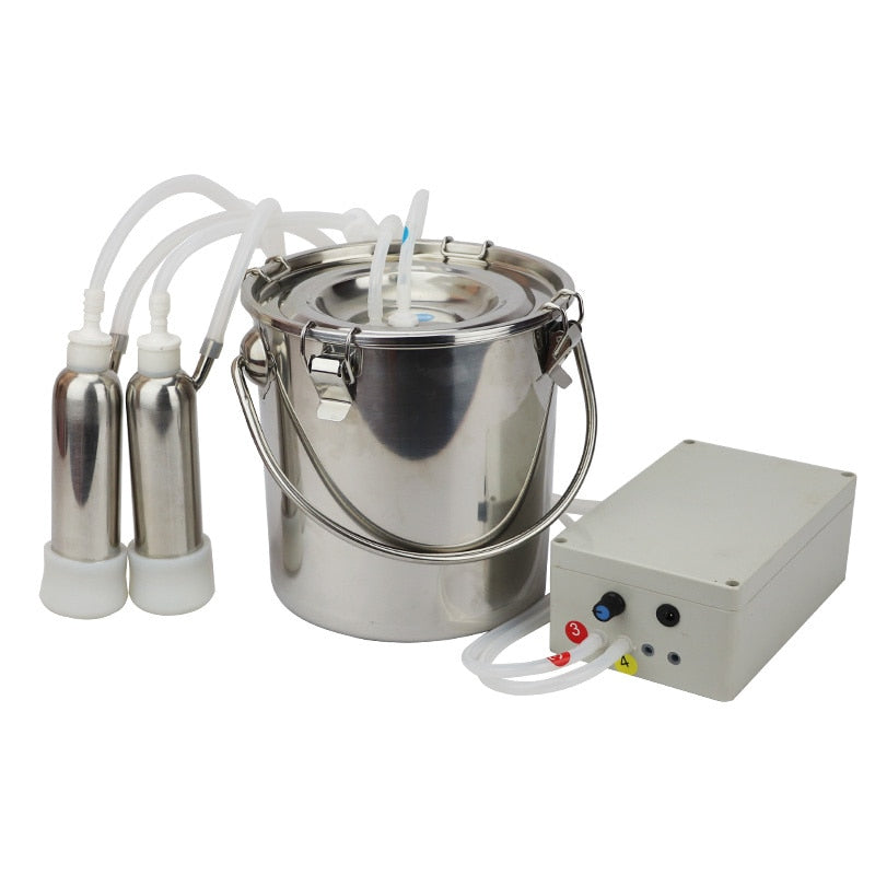 5L Milking Machine Milker Automatic Electric & Pulsating for Farm Cows Goats Sheep Vacuum Pump Bucket Farm Breeding Equipments - myfunfarm
