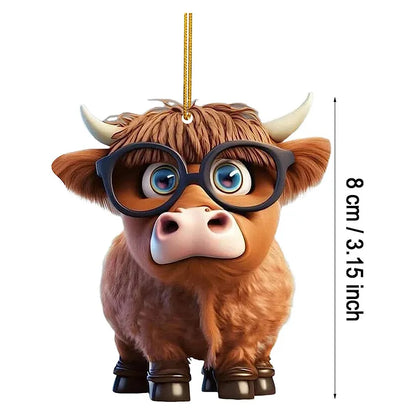 2d  Cute Cartoon Cow Car Pendant Home Tree Decoration, Christmas Tree Ornament, Home Decor, Window Wall Hanging