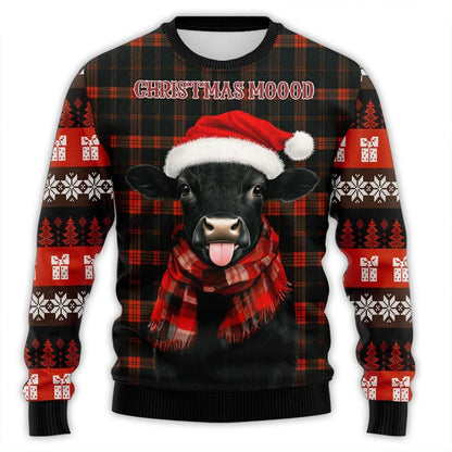Santa Hat Cute Cow Printed Ugly Christmas Sweater - myfunfarm