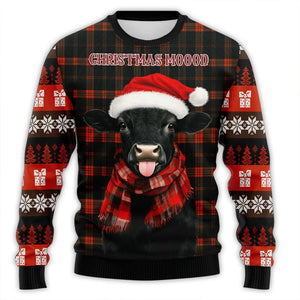 Santa Hat Cute Cow Printed Ugly Christmas Sweater