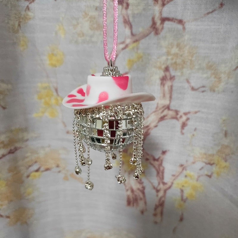 Rhinestone Cowgirl Disco Ball Party Hanging Car Rear View Mirror Accessory - myfunfarm