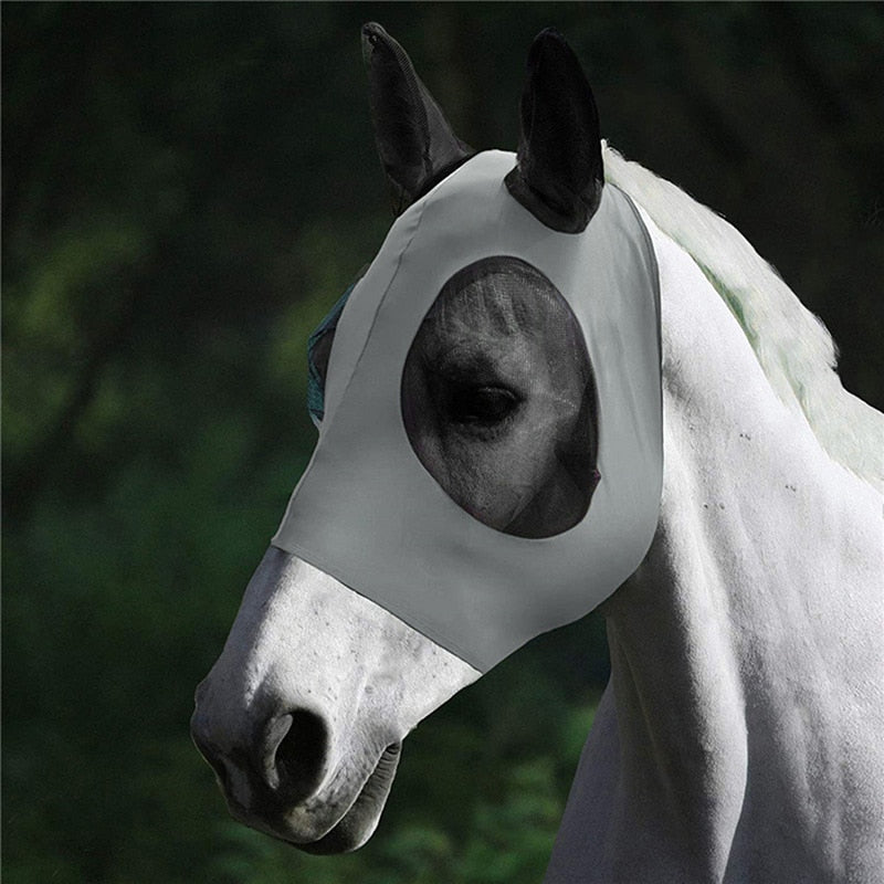 1pc Anti-Fly Mesh Equine Horse Mask Stretch Bug Eye with Covered Ears Long Nose