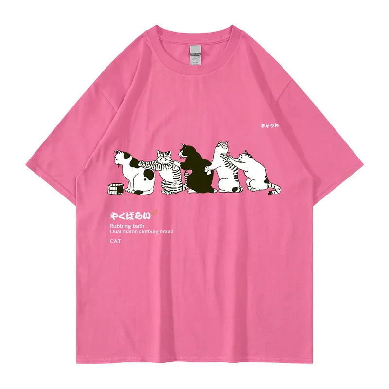 Unisex T-Shirt Streetwear Japanese Kanji Harajuku Funny Cat - myfunfarm