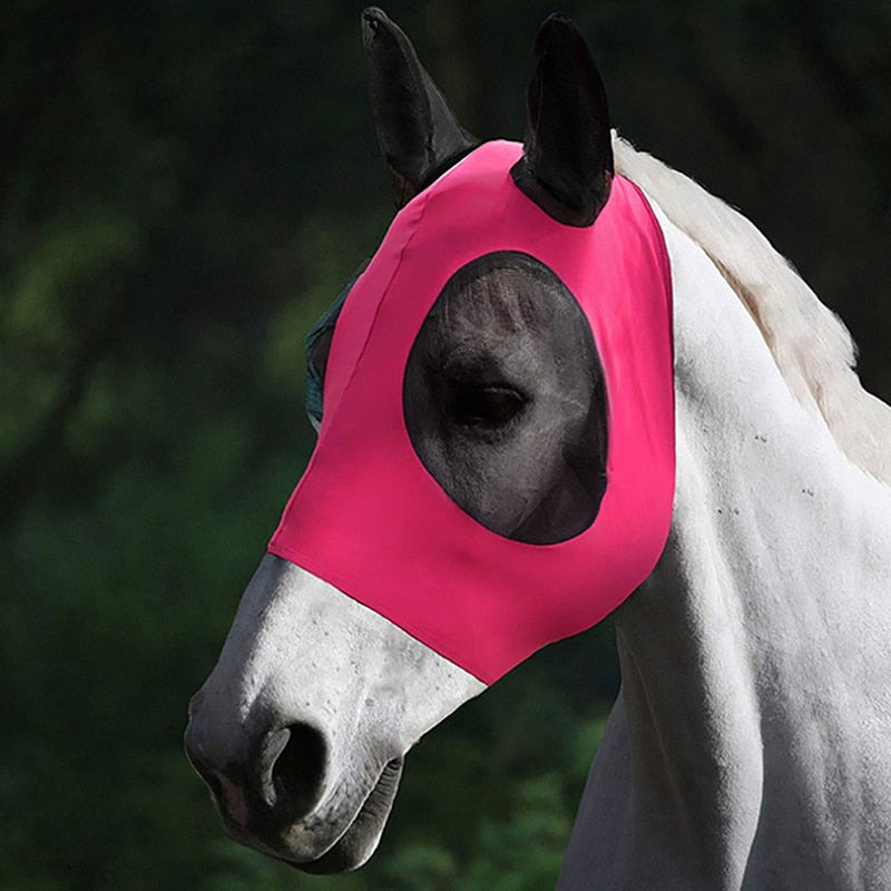 1pc Anti-Fly Mesh Equine Horse Mask Stretch Bug Eye with Covered Ears Long Nose