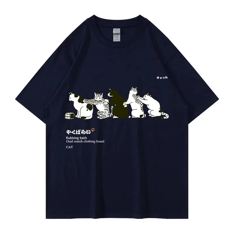 Unisex T-Shirt Streetwear Japanese Kanji Harajuku Funny Cat - myfunfarm