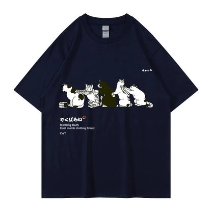 Unisex T-Shirt Streetwear Japanese Kanji Harajuku Funny Cat - myfunfarm