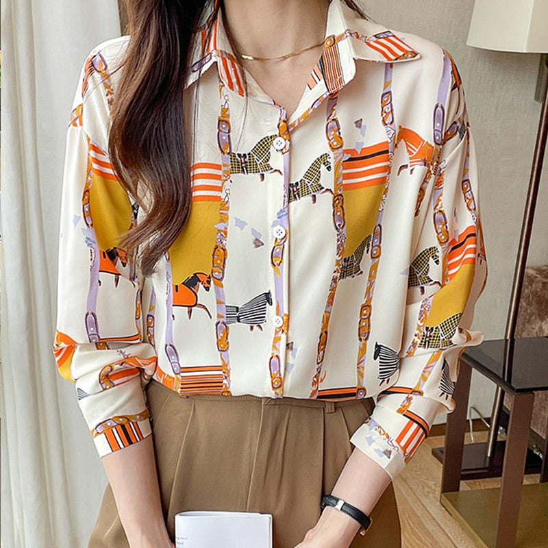 Cute cat pattern printing Long sleeve blouses  for women - myfunfarm