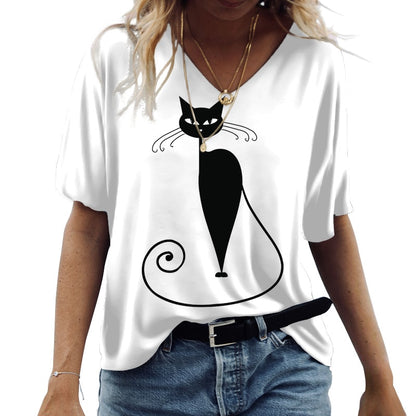 Cartoon Cats Print Women T-Shirt
