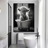 Funny Highland Cattle On Toilet Canvas Wall Art Poster Prints for Bathroom Room Home Decor