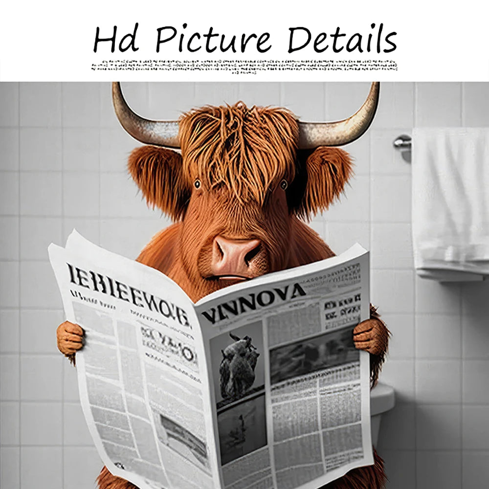 Funny Animal in Bathroom Poster Cow Giraffe Elephant Orangutan Zebra Sitting in Bathtub Canvas Painting Toilet Wall Art Pictures - myfunfarm