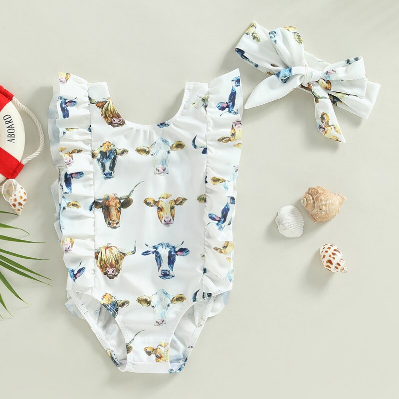 Summer Toddler Newborn Baby Girls Swimsuits Cactus/Cattle/Horse - myfunfarm