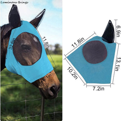 1pc Anti-Fly Mesh Equine Horse Mask Stretch Bug Eye with Covered Ears Long Nose