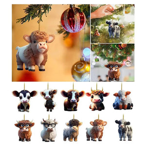 2d  Cute Cartoon Cow Car Pendant Home Tree Decoration, Christmas Tree Ornament, Home Decor, Window Wall Hanging