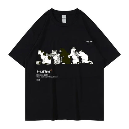 Unisex T-Shirt Streetwear Japanese Kanji Harajuku Funny Cat - myfunfarm