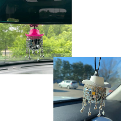 Rhinestone Cowgirl Disco Ball Party Hanging Car Rear View Mirror Accessory - myfunfarm