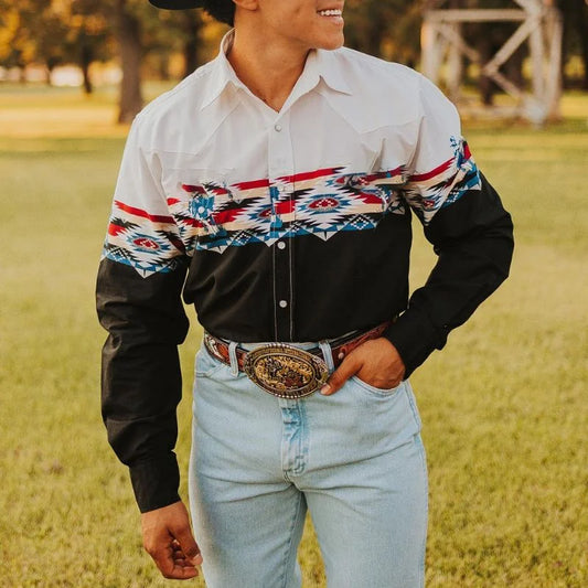 Men's Long Sleeve Western Denim Shirt, Outdoor Casual Party, Soft and Comfortable - myfunfarm