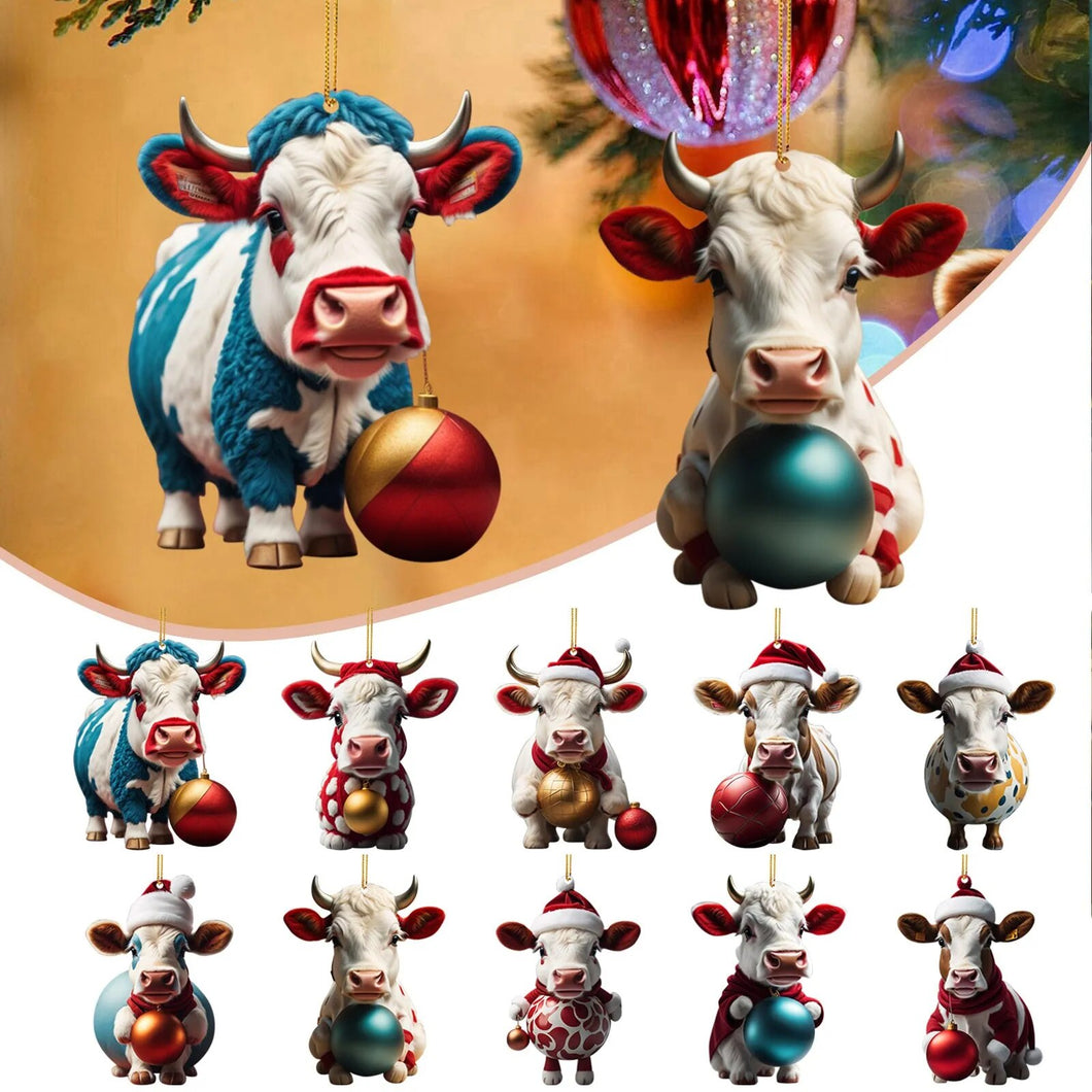 2D Acrylic Fun Cow Christmas Tree Ornaments