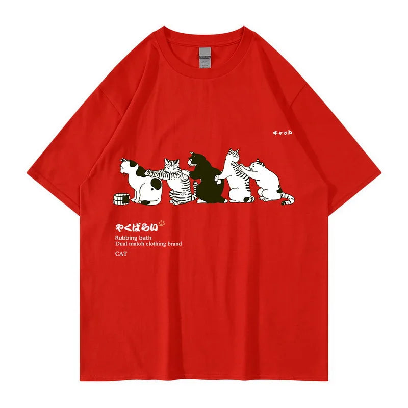Unisex T-Shirt Streetwear Japanese Kanji Harajuku Funny Cat - myfunfarm