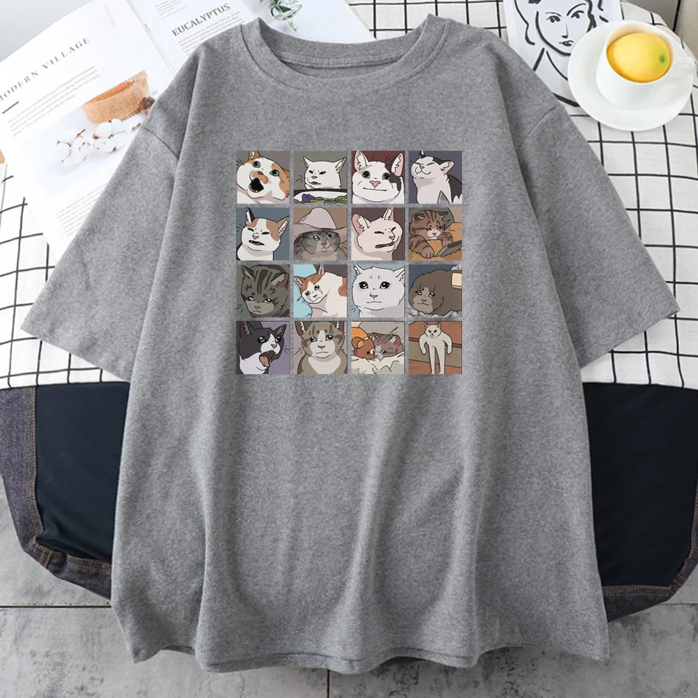 Meme Cats Puzzle Creativity Printed  Funny Oversize T-Shirts - myfunfarm