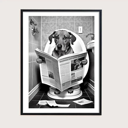 Funny Bathroom Humorous Animal Wall Decor Cow Bear Dog Tiger Sitting on Toilet Reading Newspaper Poster Art Print Canvas Painting - myfunfarm