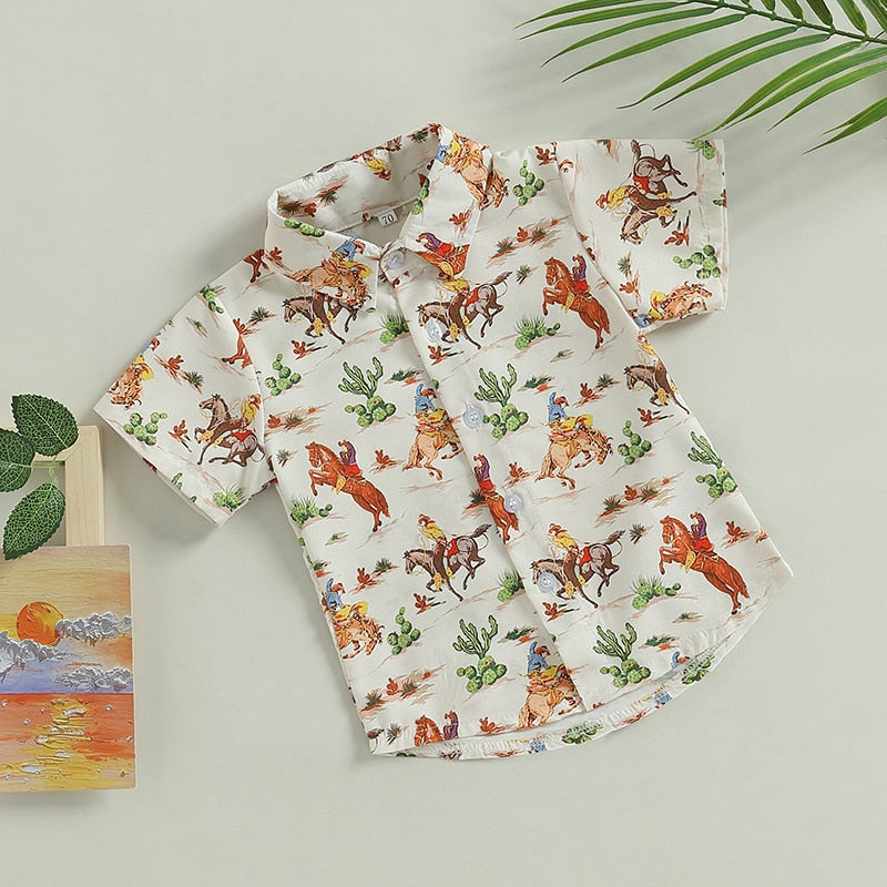 Summer Kids Boys Short Sleeve Tops Holiday Beach Blouse Shirts - myfunfarm