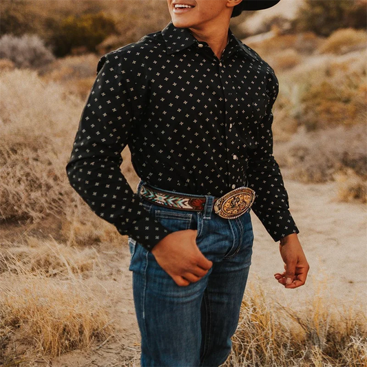 Men's Long Sleeve Western Denim Shirt, Outdoor Casual Party, Soft and Comfortable - myfunfarm