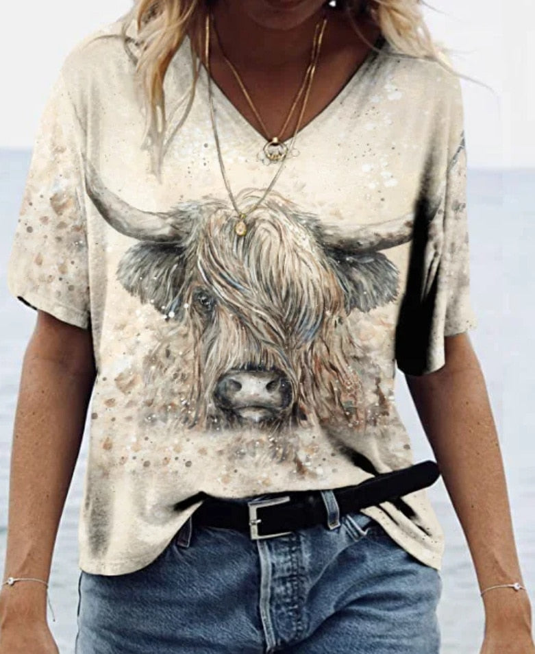 Western Highland Cattle 3D Print T-Shirts  Oversized