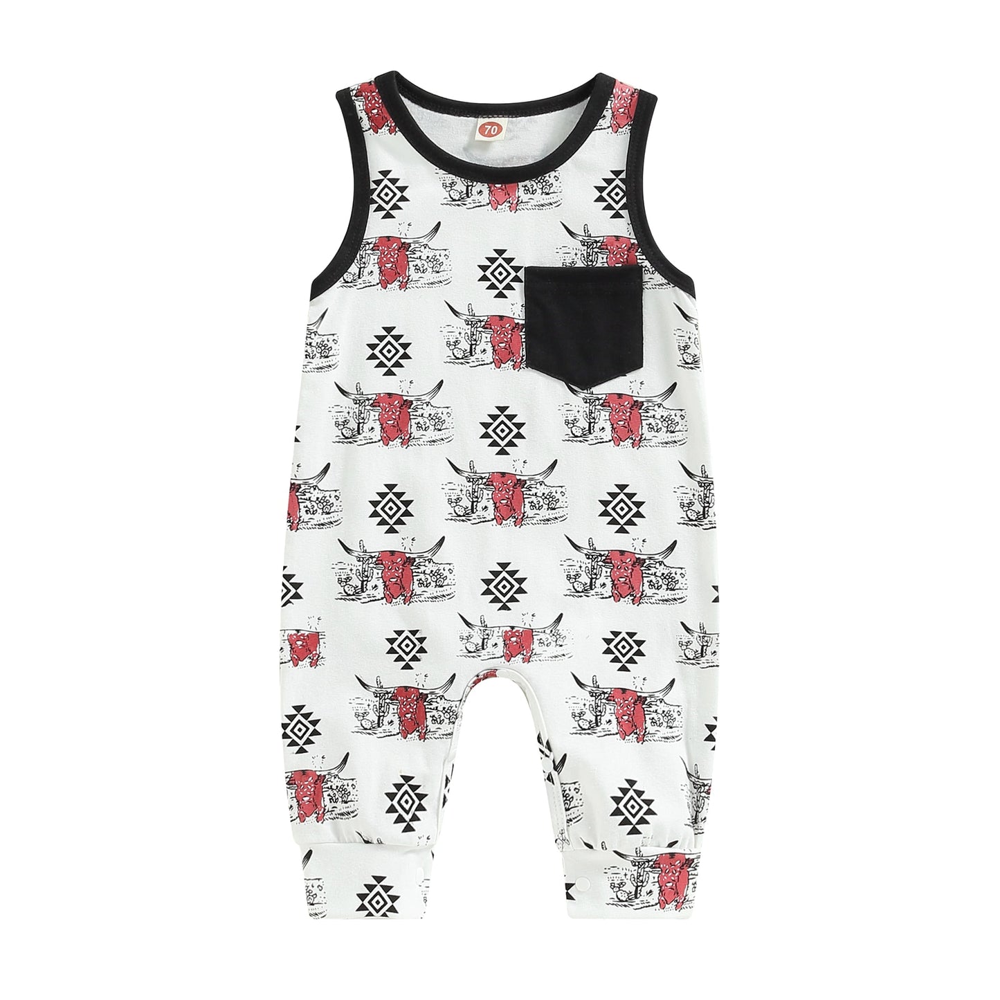 Baby Western Cowboy Jumpsuits Cartoon Cattle Print