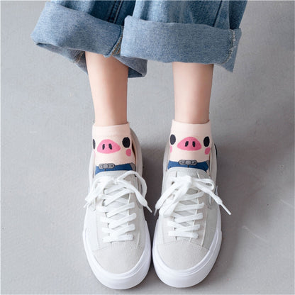 Cute Cartoon Pig Patterned Two-Toe Short Ankle Cotton Socks - myfunfarm