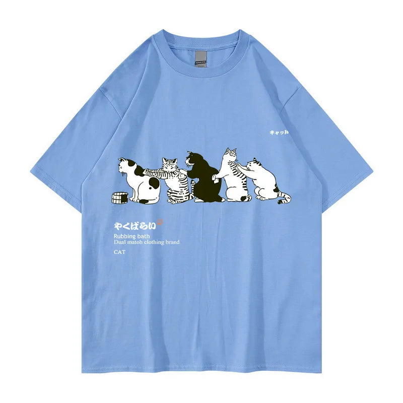 Unisex T-Shirt Streetwear Japanese Kanji Harajuku Funny Cat - myfunfarm