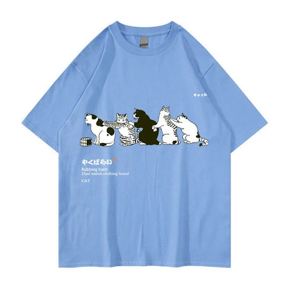 Unisex T-Shirt Streetwear Japanese Kanji Harajuku Funny Cat - myfunfarm