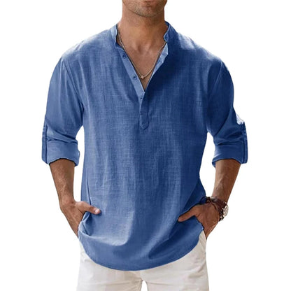 Cotton Linen Shirts for Men Casual Shirts Lightweight Long Sleeve - myfunfarm